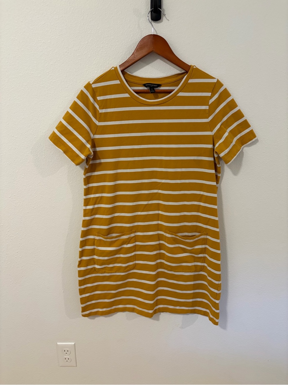 Banana Republic Mustard and White Striped Short-Sleeve Tunic Dress